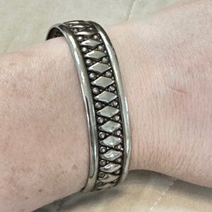 Silver Tone Cuff Bracelet w/Diamond Shape & Dot Design. 16mm Wide. EUC